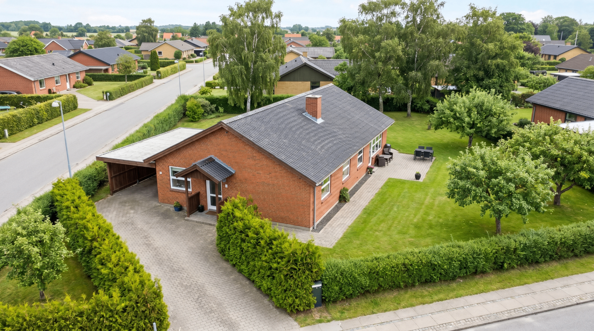 Luftfoto af parcelhus i Viborg-området